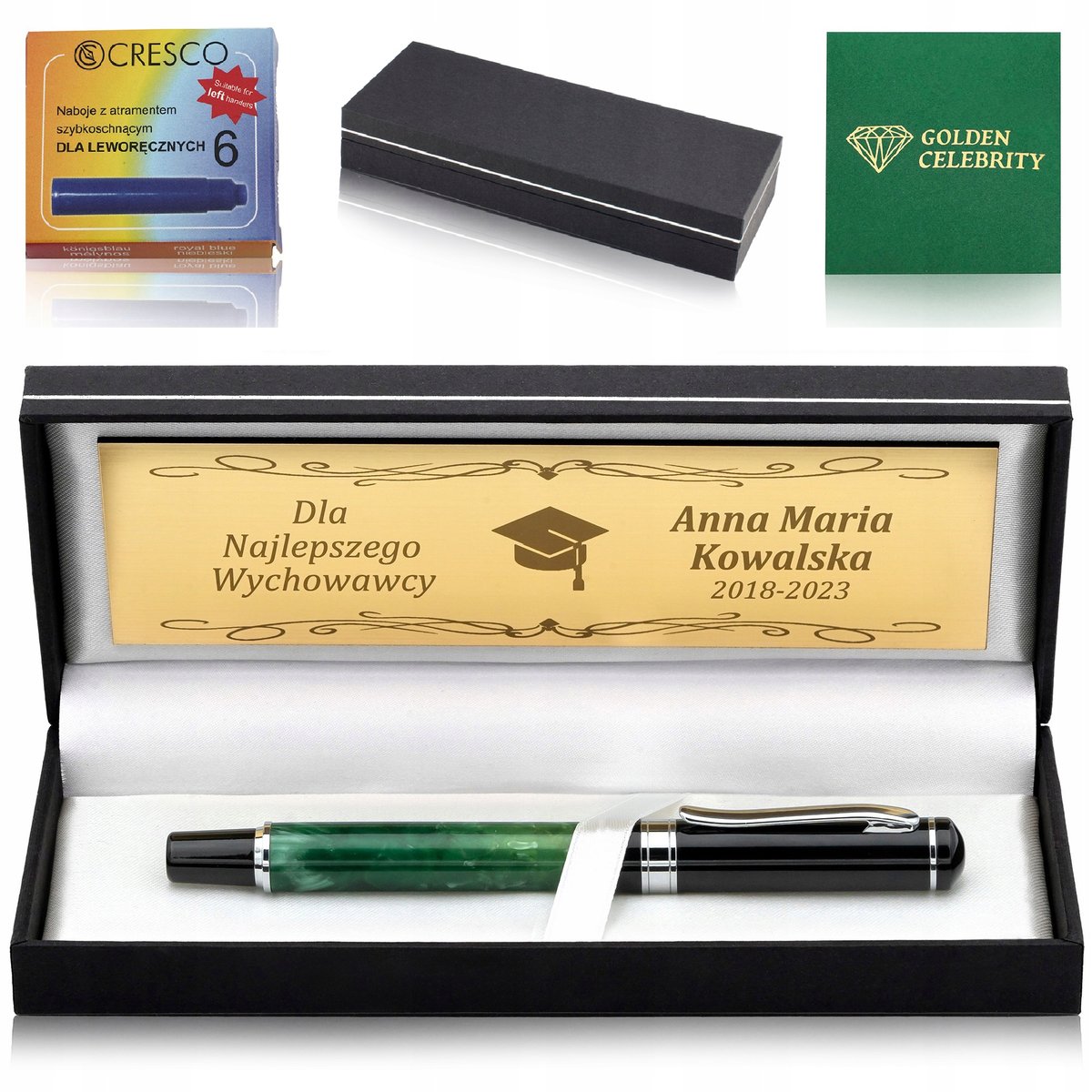 ELEGANCKIE PIÓRO WIECZNE MARBLE GREEN + PUDEŁKO Z GRAWEREM NA PREZENT
