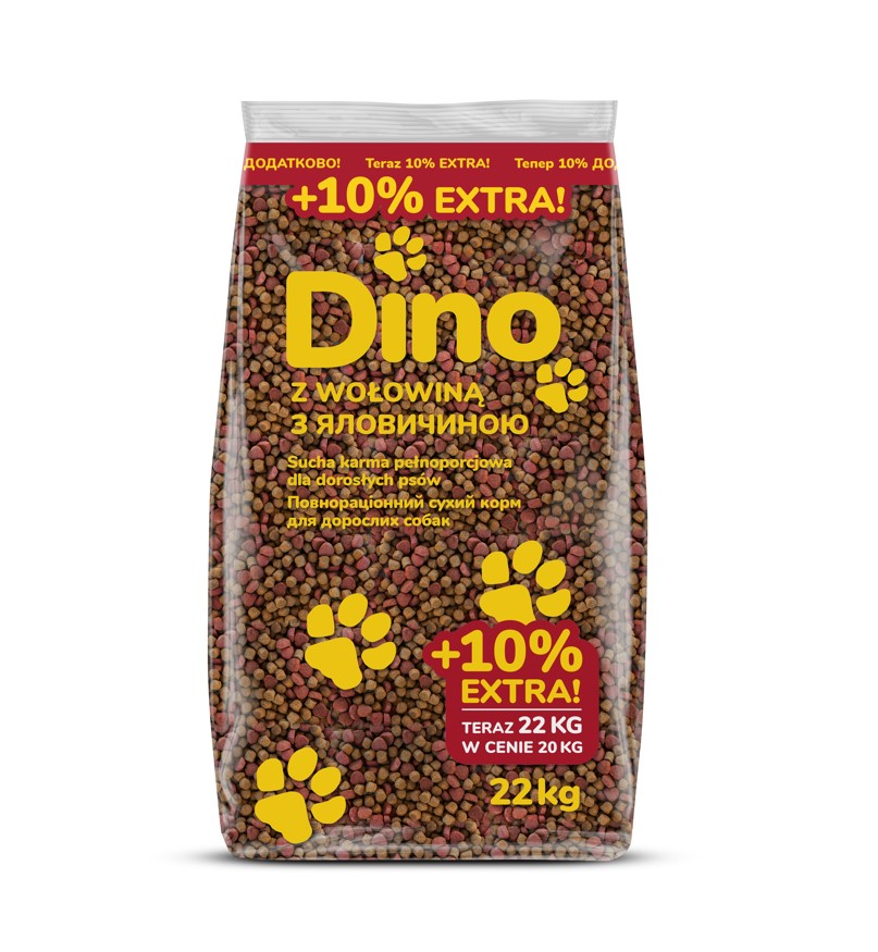 DINO Sucha Karma z Wołowiną dla Psów 20kg + 10% GRATIS