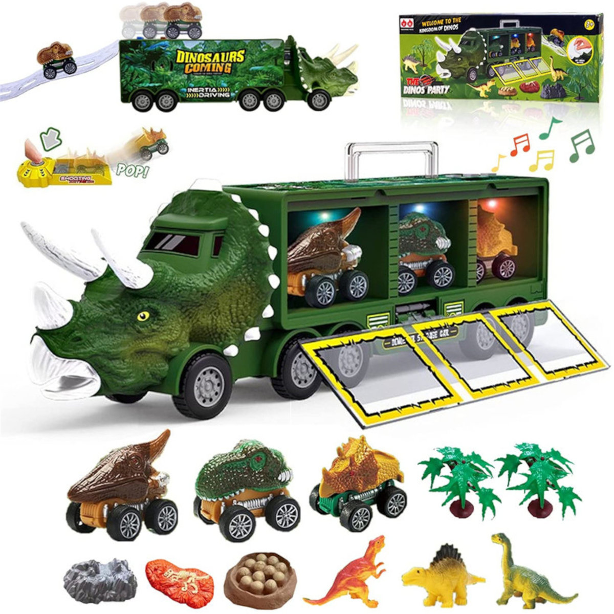 CIĘŻARÓWKA DINOZAUR Z AUTAMI AUTA LAWETA