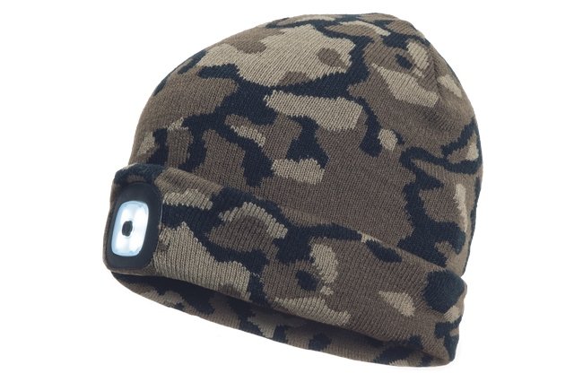 Czapka zimowa męska z lampą LED USB - moro