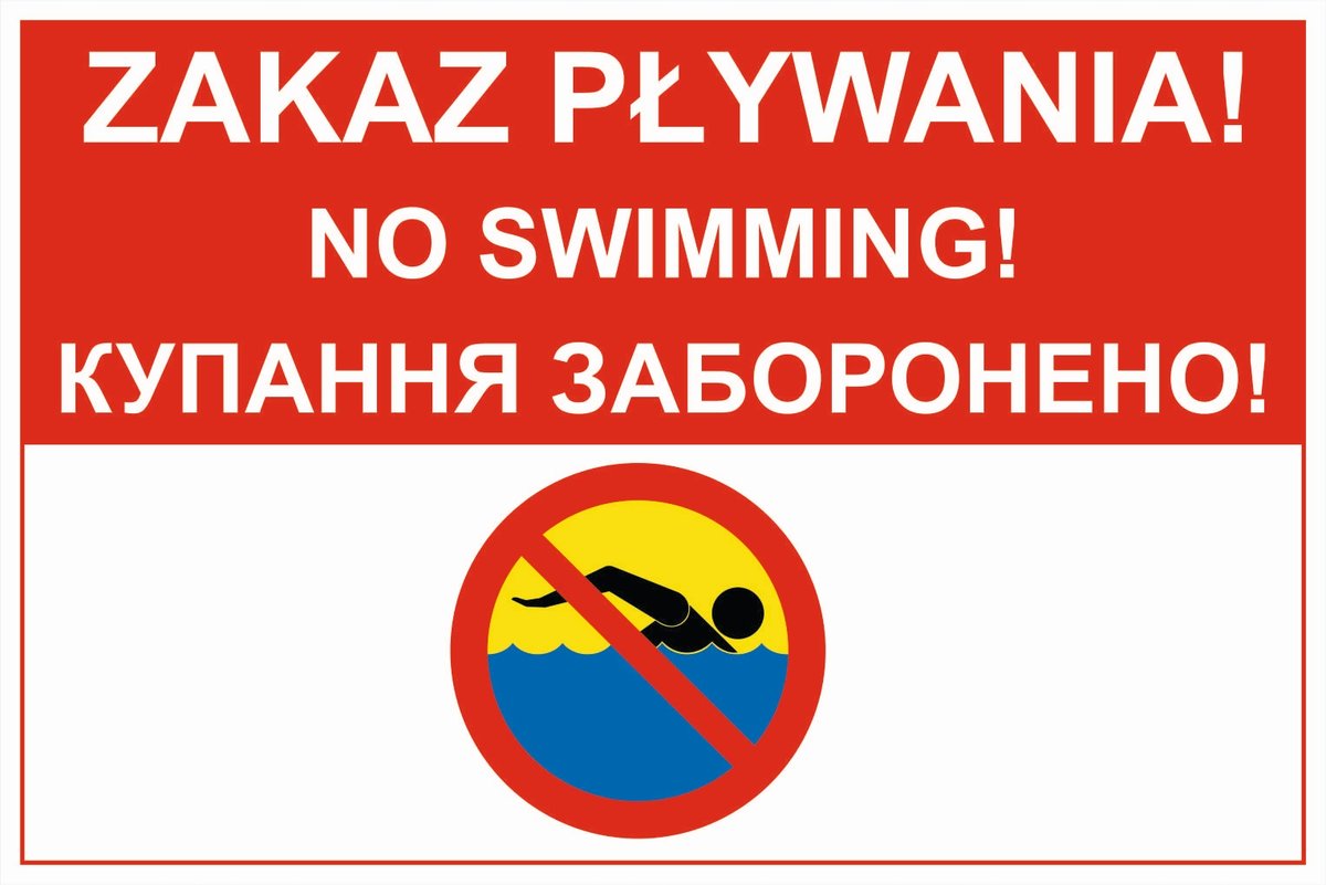 Tabliczka wielojęzyczna ZAKAZ PŁYWANIA ANGIELSKI UKRAIŃSKI 40x60cm PCV 3mm