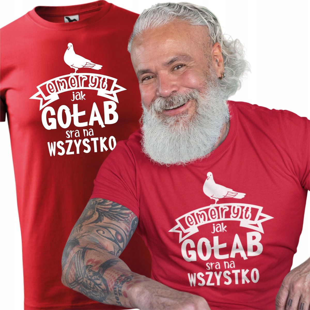 Męska koszulka dla Emeryta Super prezent dla Taty dla Przyjaciela na Urodziny Śmieszna koszulka z napisem Emeryt jak gołąb sra na wszystko M/ Aradena