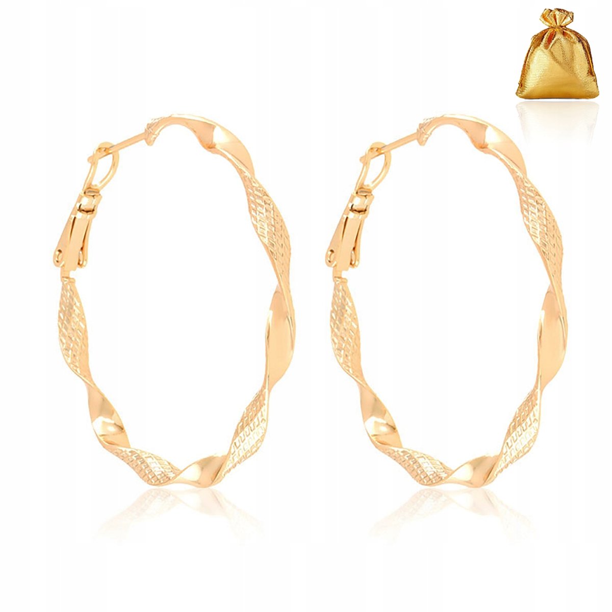 ELEGANCKIE DUŻE POZŁACANE KOLCZYKI DAMSKIE KOŁA ZE STALI CHIRURGICZNEJ 4 CM