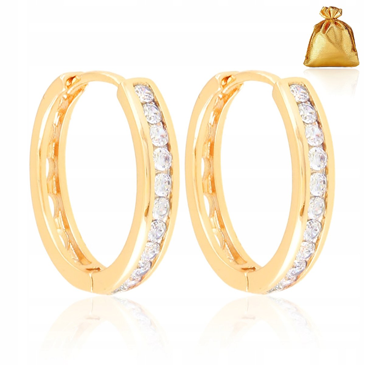 ZŁOTE KOLCZYKI ZE STALI CHIRURGICZNEJ KÓŁKA KOŁA Z CYRKONIAMI 18K PREZENT