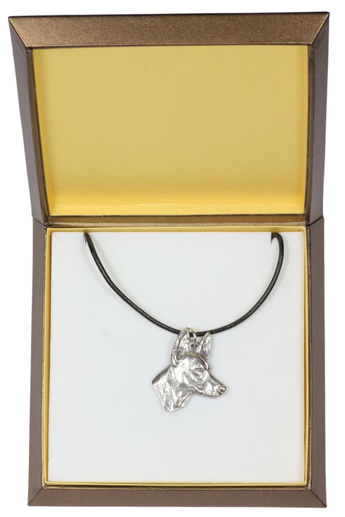Pies faraona, chart maltański - naszyjnik z psem w pudełku prezentowym, posrebrzany medalion dla fana psów, efektowna zawieszka marki Art-Dog