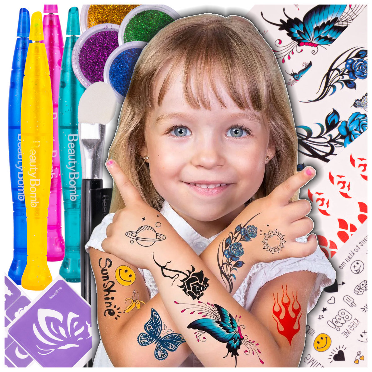 Zestaw do Robienia Tatuaży Brokatowe Zmywalne Tatuaże dla Dzieci - ZZ956