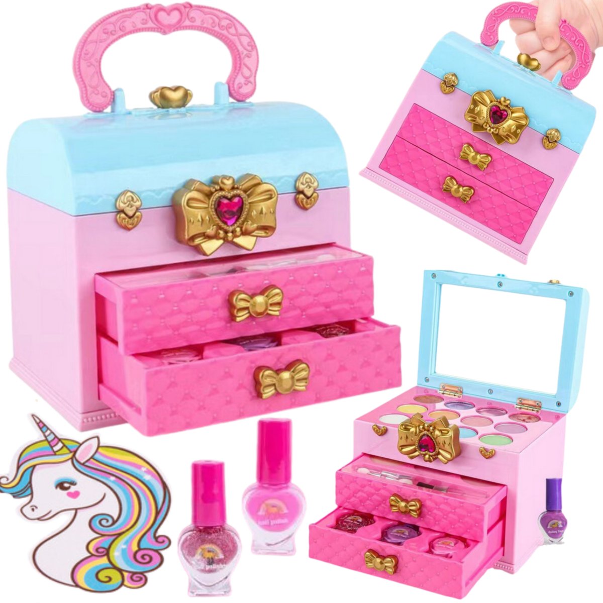 Zestaw do makijażu malowania paznokci szkatułka dla dzieci kuferek toaletka
