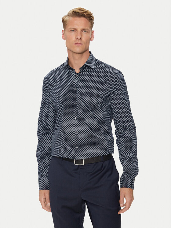 Calvin Klein Koszula Poplin 2Tones Print Slim K10K113545 Granatowy Slim Fit