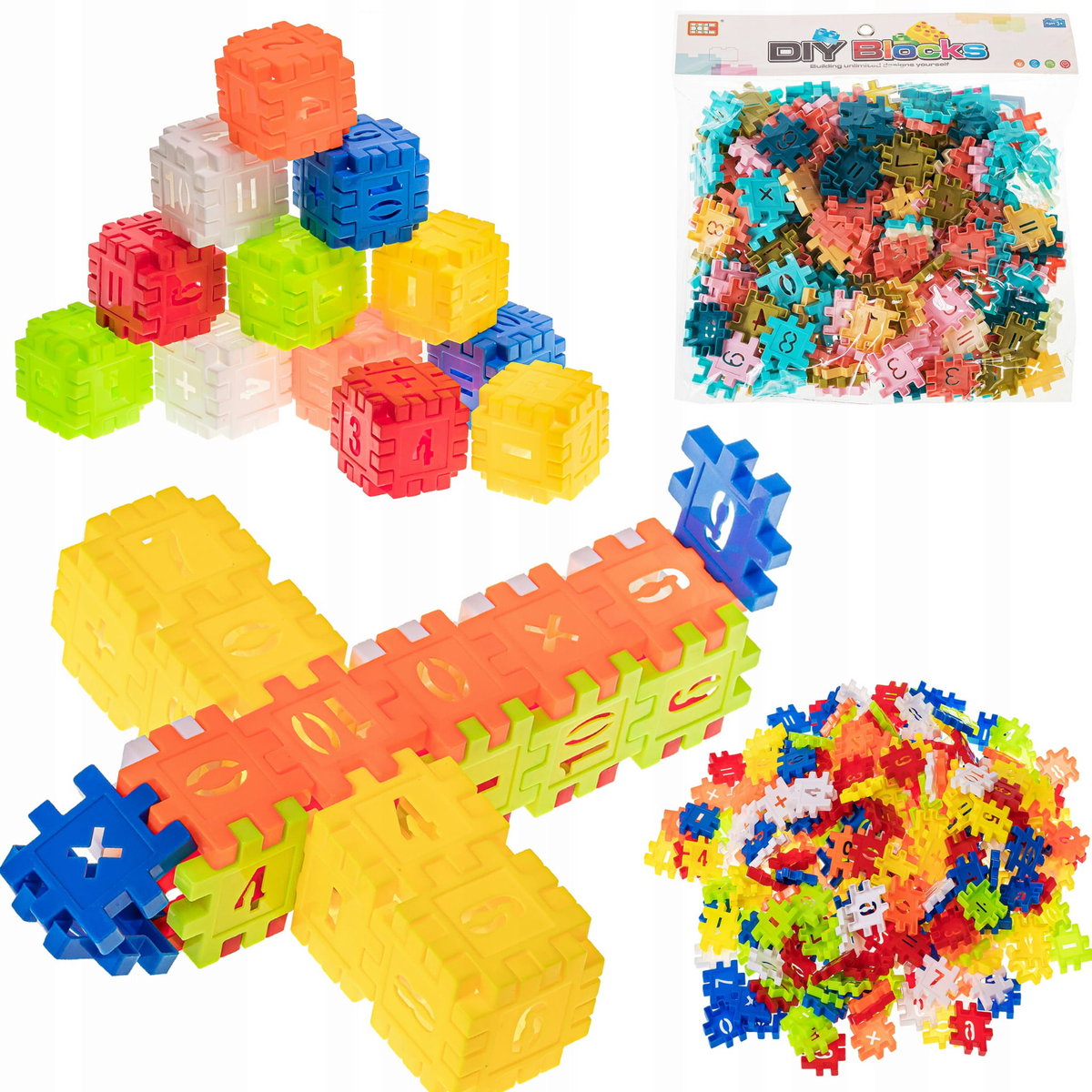 Klocki Konstrukcyjne WAFLE Puzzle 170el duży worek klocki edukacyjne
