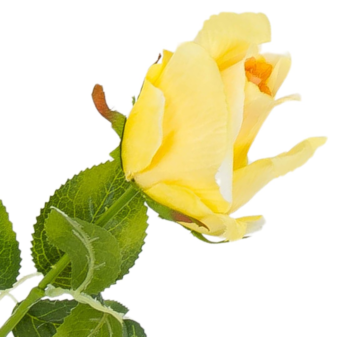 [w0587] Róża na gałązce 47cm słomkowa z koralowym środkiem