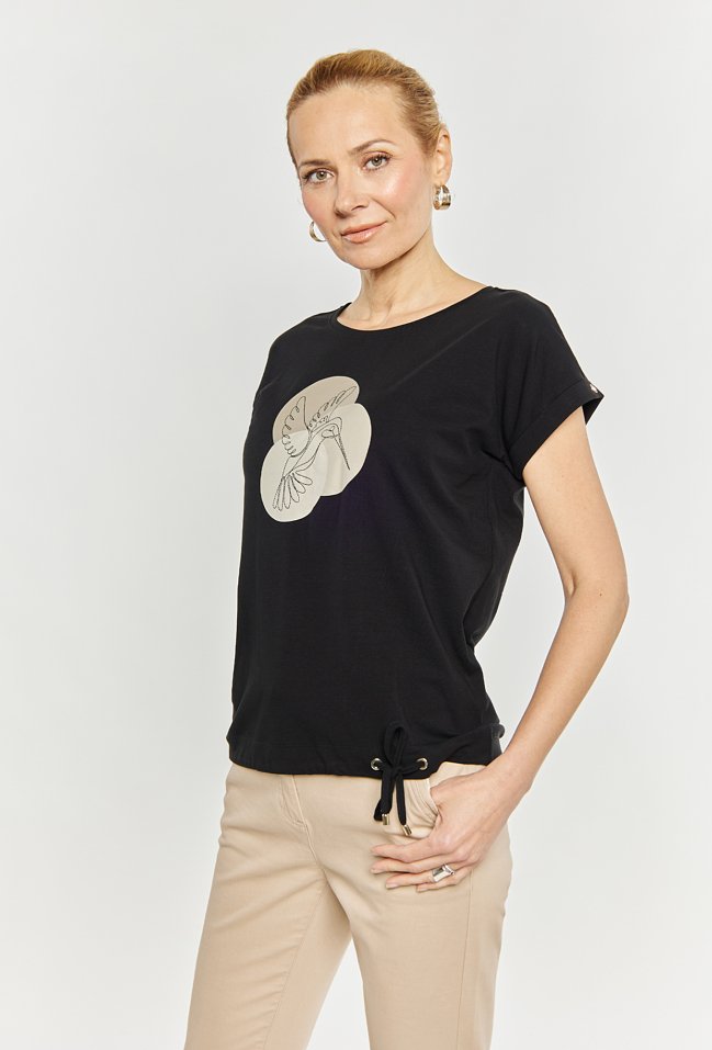 T-shirt damski z haftowanym wzorem - Monnari