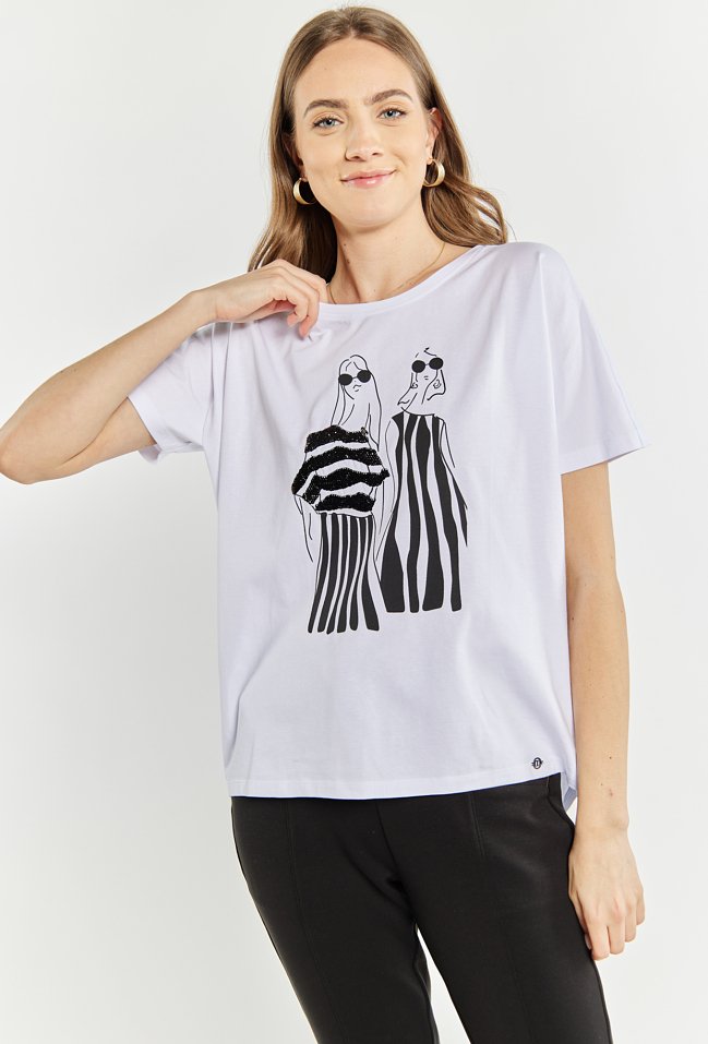 T-shirt damski z cekinami - Monnari