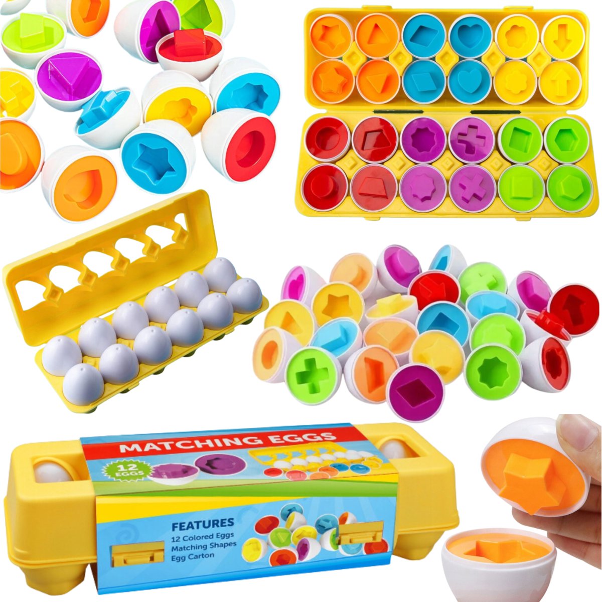 Zestaw Xl Układanka Gra Edukacyjna Sorter Montessori Klocki Jajka Kształty