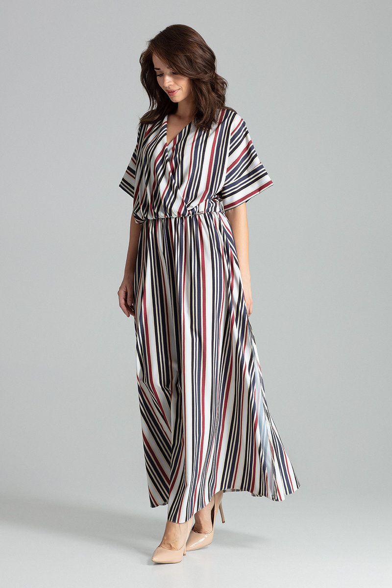 Luźna sukienka maxi - sukienka z rękawem kimono - w paski - rozmiar XL