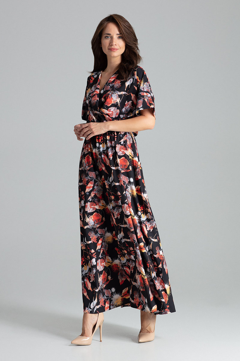 Luźna sukienka maxi - sukienka z rękawem kimono - w kwiaty - rozmiar S