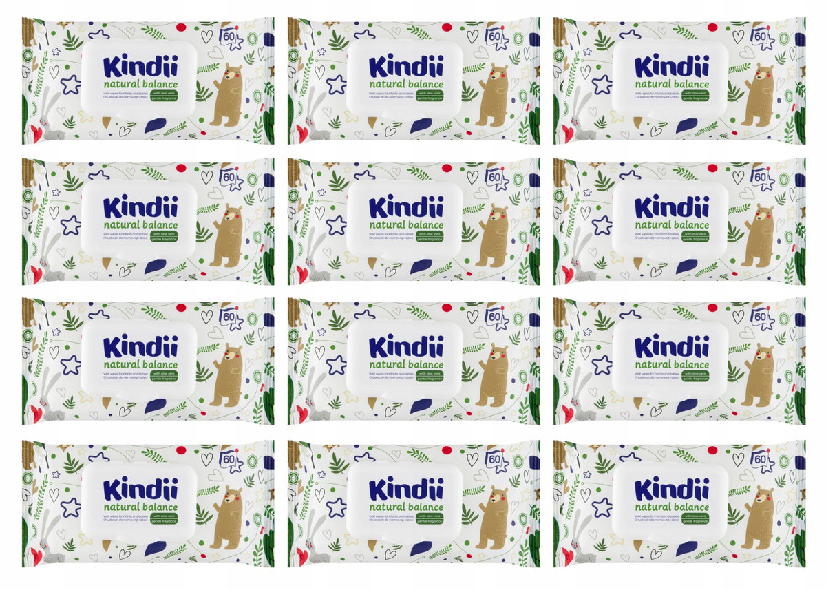 KINDII Chusteczki Nawilżane Natural Balance 12x60 sztuk