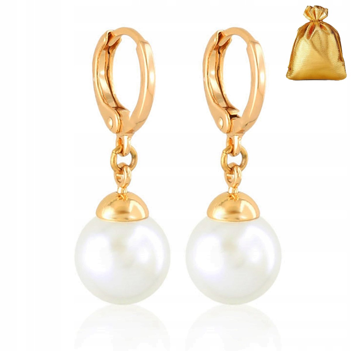 PIĘKNE ZŁOTE KOLCZYKI WISZĄCE Z PEREŁKAMI BIAŁE PERŁY 18K DŁUGIE ZJAWISKOWE