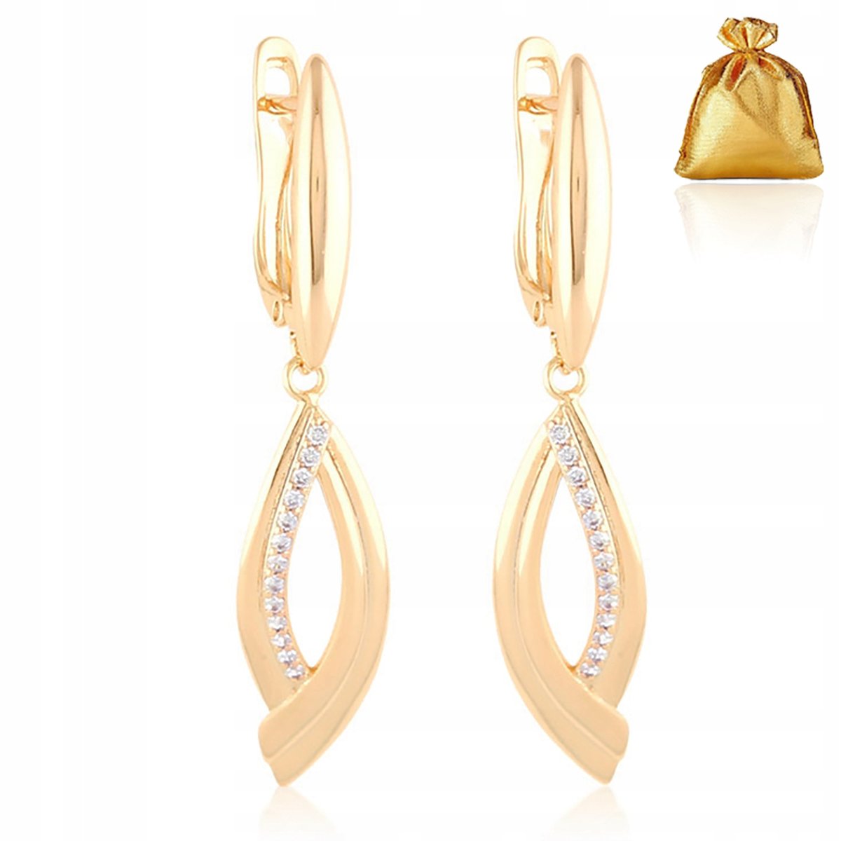 ZŁOTE KOLCZYKI DAMSKIE ZE STALI CHIRURGICZNEJ Z CYRKONIAMI WISZĄCE / DŁUGIE