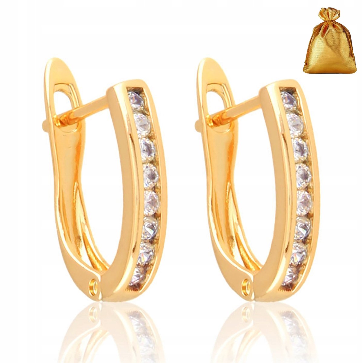 ZŁOTE KOLCZYKI DELIKATNE ANGIELSKIE 18K Z CYRKONIAMI STAL CHIRURGICZNA