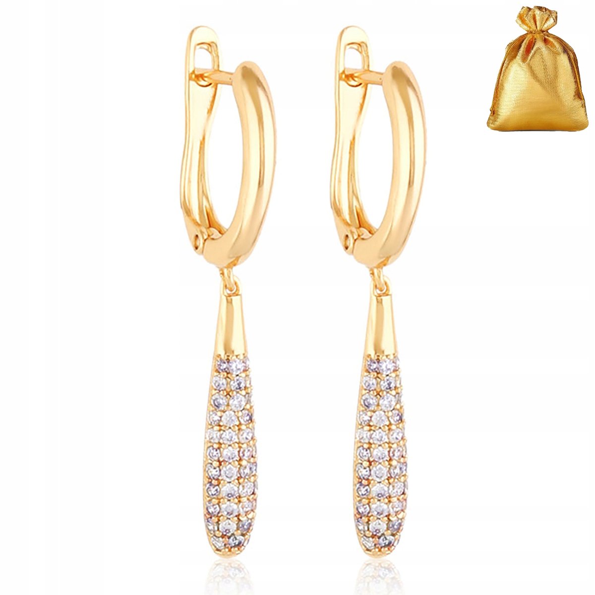 MODNE ZŁOTE KOLCZYKI STAL CHIRURGICZNA SOPELKI WISZĄCE Z CYRKONIAMI+DARMOWE DODATKI