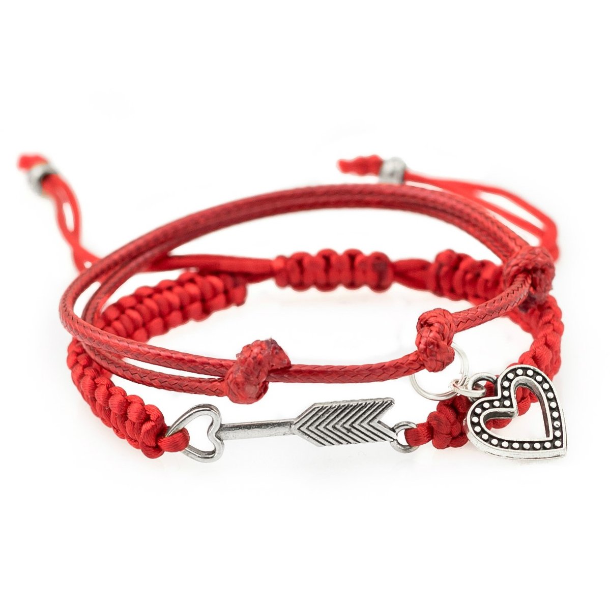 Bransoletka sznurkowa 2 szt serce strzała komplet / JG. Projekt