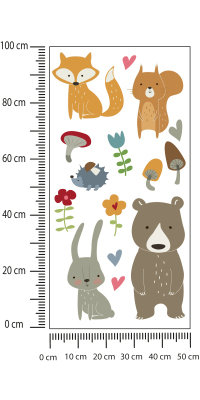 Naklejka Bajkowe Zwierzątka Leśne Z Kwiatami Folia Biała 100x200