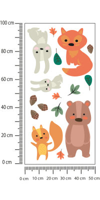 Naklejka Urocze Zwierzątka Leśne I Liście Folia Biała 100x200