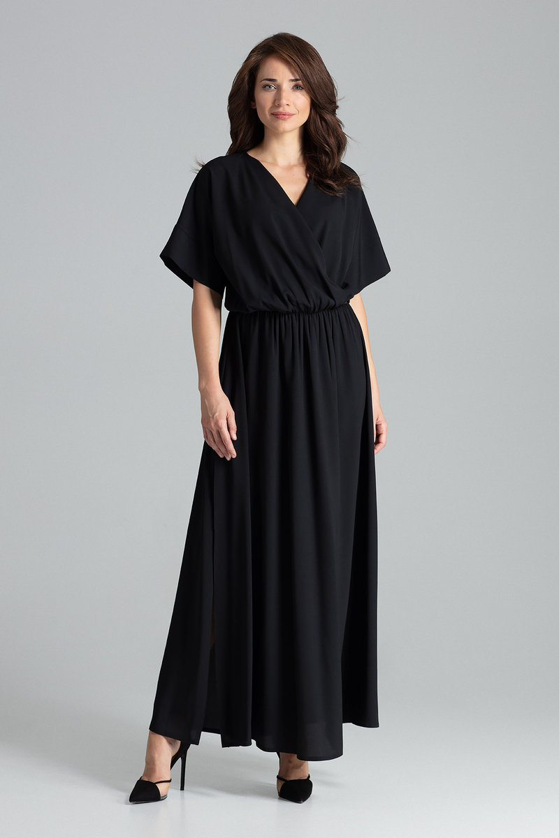 Luźna sukienka maxi - sukienka z rękawem kimono - czarna - rozmiar M