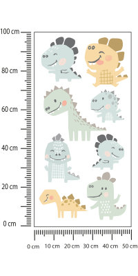 Naklejka Bajkowe Kolorowe Dinozaury Folia Biała 100x200