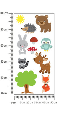 Naklejka Zwierzątka Leśne, Drzewo I Słoneczko Folia Biała 100x200