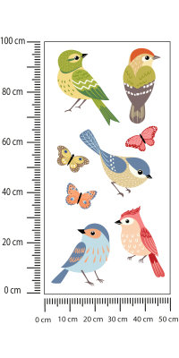 Naklejka Kolorowe Ptaki Z Motylami Folia Biała 100x200