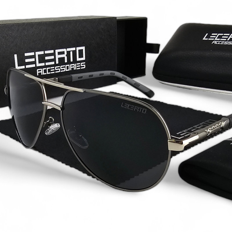 Okulary przeciwsłoneczne polaryzacyjne czarne LECERTO AVIATOR 8725 zestaw