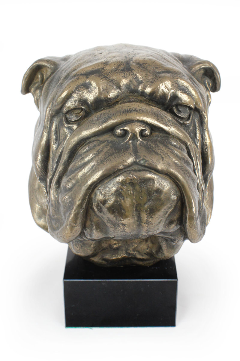 Buldog angielski, Bulldog - popiersie psa, duża statuetka, głowa psa na podstawie kamiennej, ozdoba do biura marki Art-Dog
