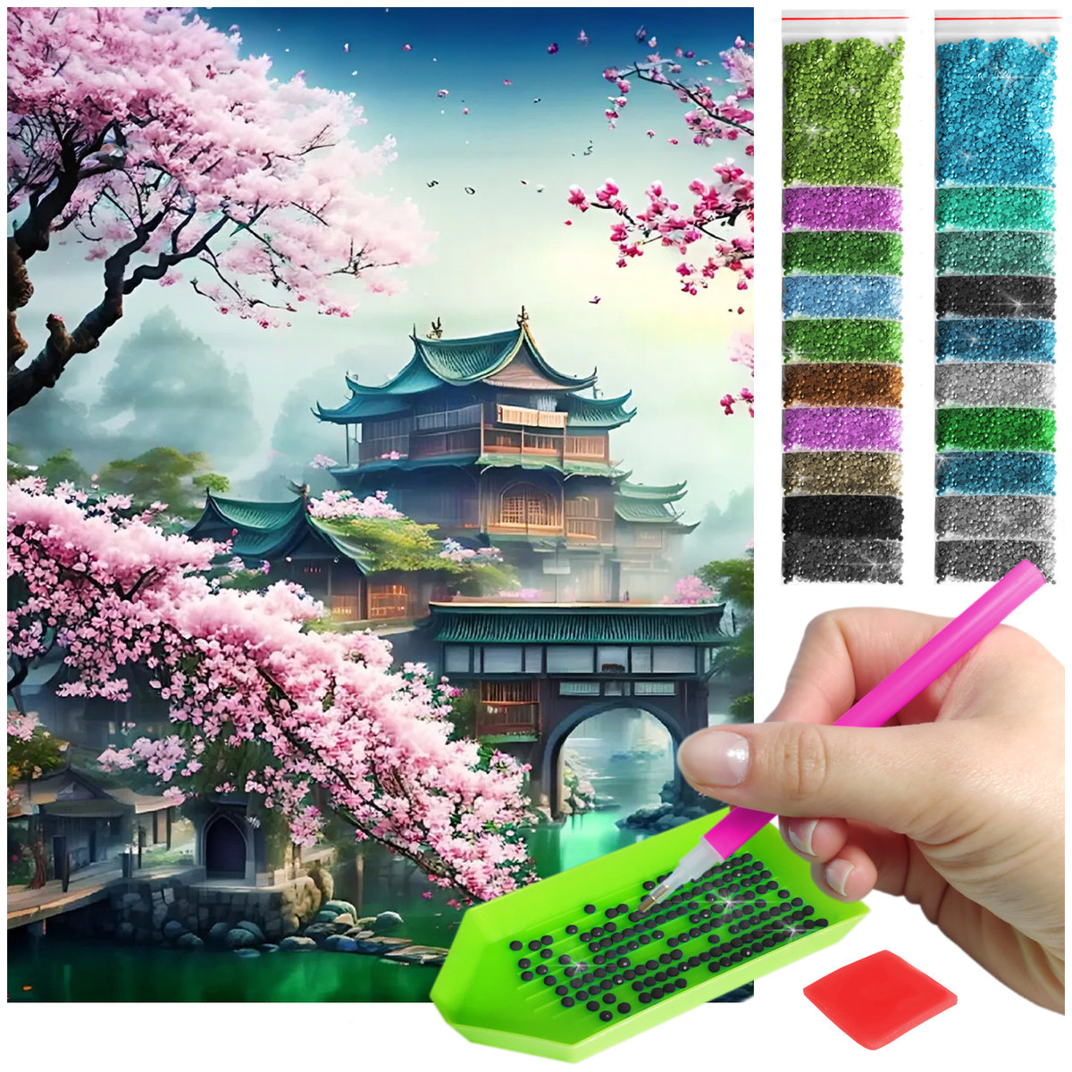 Haft Diamentowy 30x40 Diamond Painting mozaika Urokliwy japoński ogród zestaw akcesoria