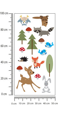 Naklejka Malowane Zwierzątka Leśne Z Drzewkami Folia Biała 100x200