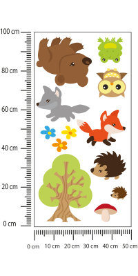 Naklejka Urocze Zwierzątka Leśne I Kwiatki Folia Biała 100x200