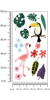 Naklejka Tropikalne Ptaki Z Roślinami Folia Biała 100x200