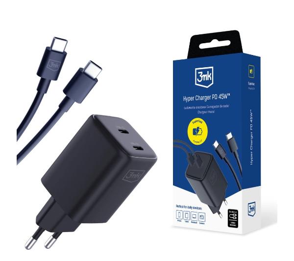 3mk Hyper Charger PD 45W + kabel USB C-C Czarny