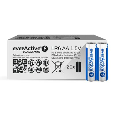 EverActive 40 x baterie alkaliczne Blue Alkaline LR6 AA pakowane w zgrzewki shrink po 2szt ALEV6S2BK