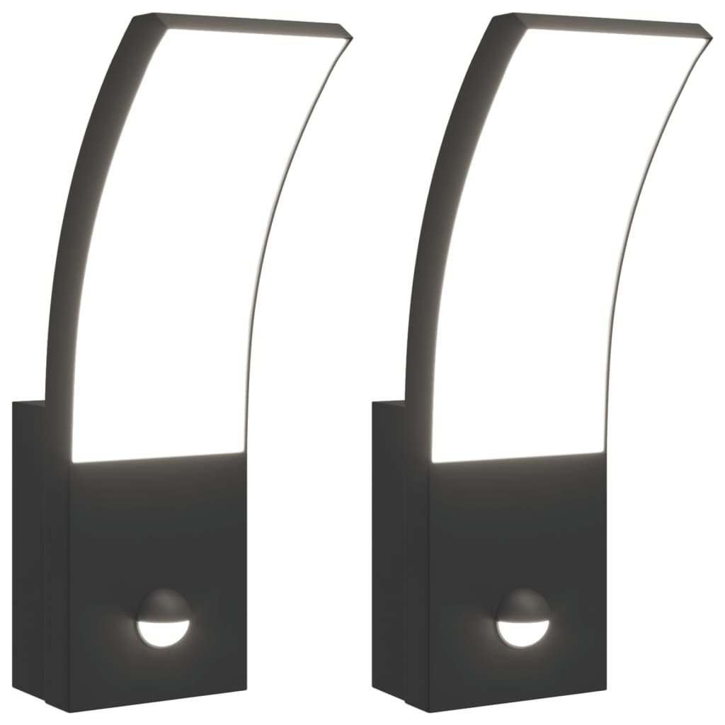 vidaXL Zewnętrzne kinkiety LED z czujnikami, 2 szt., czarne, aluminium