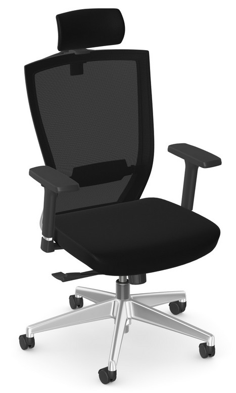 Fotel biurowy MARINA obrotowy czarny z zagłówkiem, podstawa aluminiowa