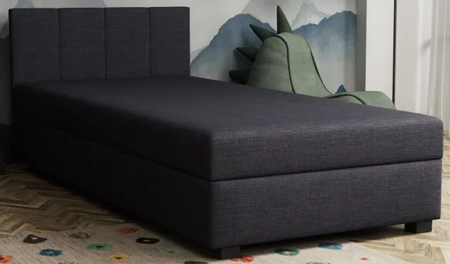 Czarne łóżko tapicerowane z zagłówkiem i pojemnikiem 100x195 cm K6-P51