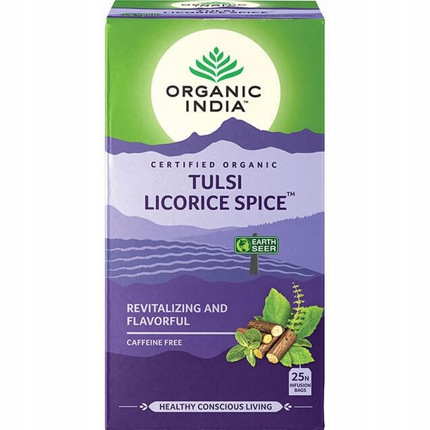 Herbata Tulsi Licorice Spice Organic India (25 t) Lukrecja Revitalizing
