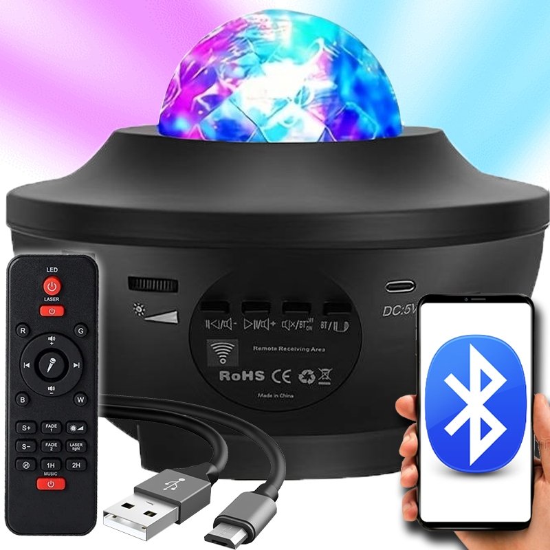 PROJEKTOR GWIAZD ZORZA POLARNA LAMPKA NOCNA DLA DZIECI USB BLUETOOTH PILOT