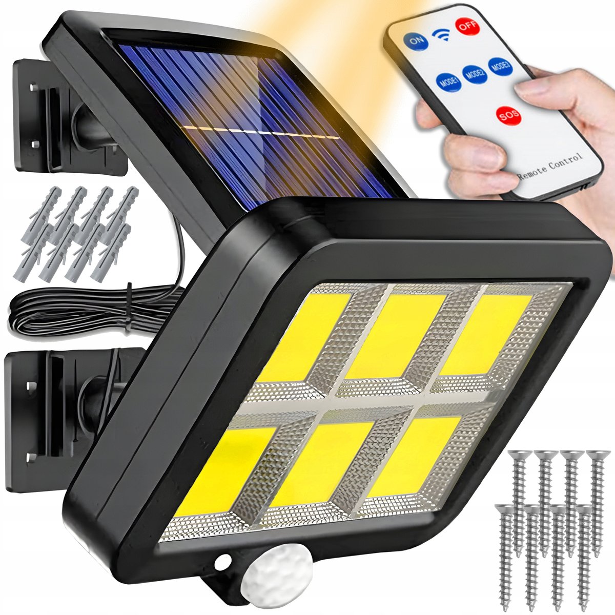 LAMPA SOLARNA LED CZUJNIK RUCHU ZMIERZCHU ZEWNĘTRZNA HALOGEN OGRODOWA PILOT