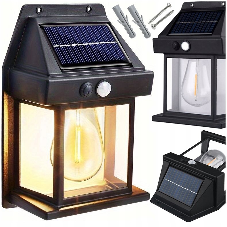 LAMPA SOLARNA KINKIET ŻARÓWKA ELEWACYJNA OGRODOWA CZUJNIK RUCHU ZMIERZCHU