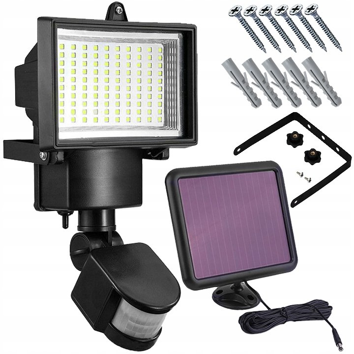 MOCNA LAMPA SOLARNA LED ULICZNA Z OSOBNYM PANELEM 250W DO OGRODU NA ŚCIANĘ