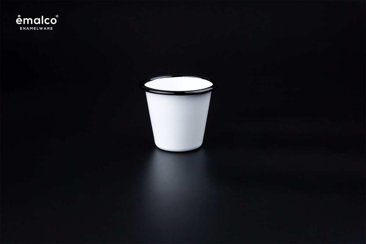 Tumbler kubek stożkowy mały, kieliszek emaliowany biały 150 ml
