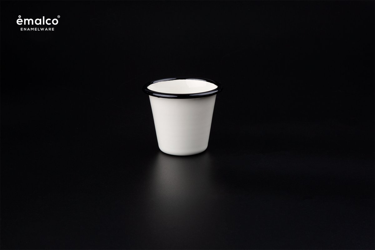 Tumbler kubek stożkowy mały, kieliszek emaliowany kremowy 150 ml