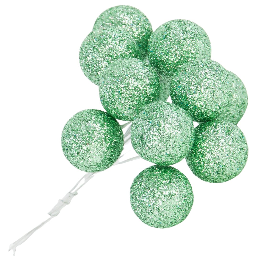 [680675] Kulki brokatowe na druciku 2,5cm 12szt miętowe